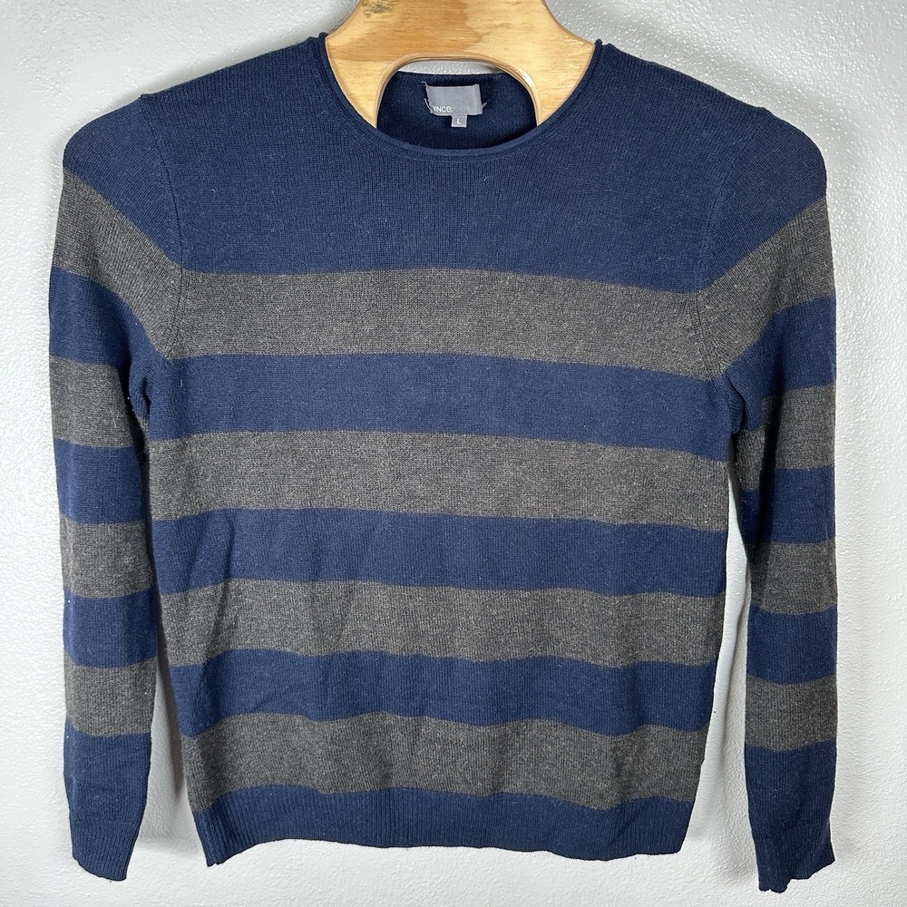 Vince Wool Camel Hair Sweater Mens Large Striped Pullover‎ Preppy Quiet Luxury
